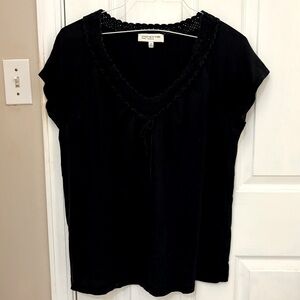Jones New York Sport Woman Short Sleeve Black Top with Crochet Trim